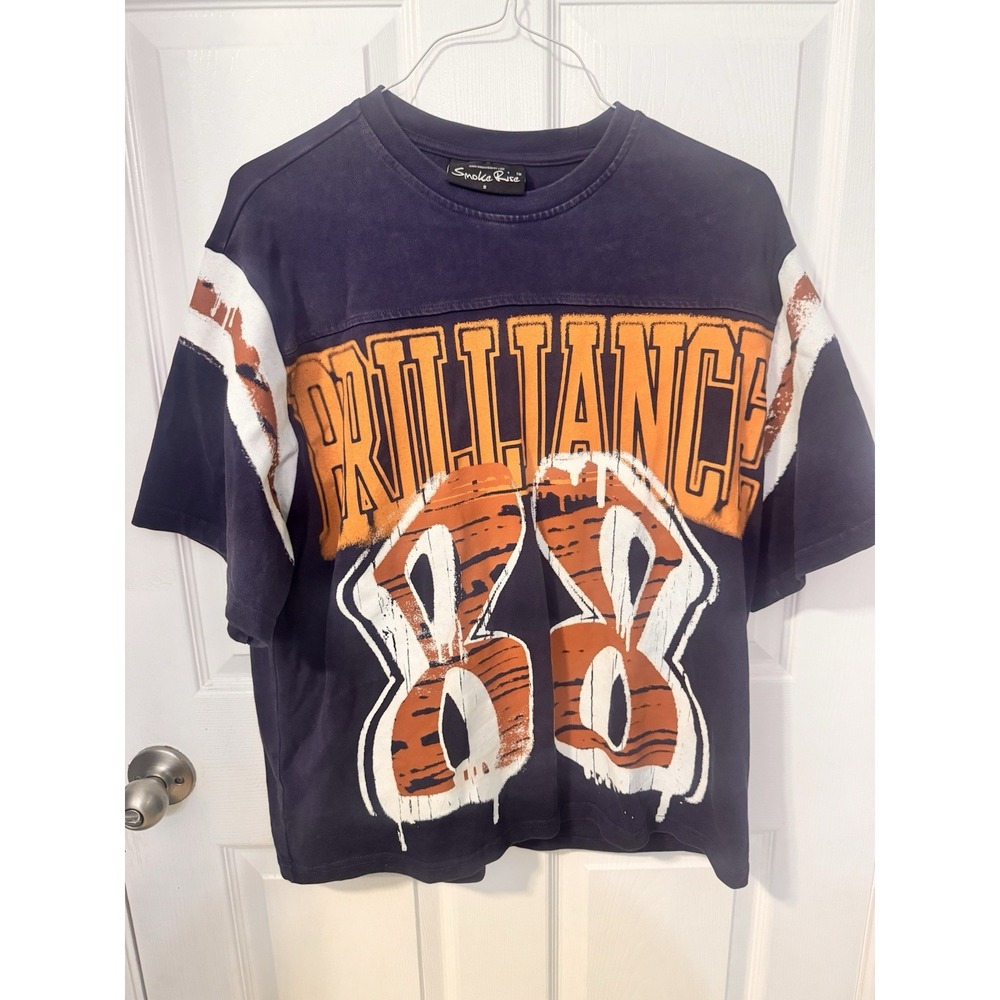 Smoke Rise Shirt Men Small Blue Victory Flock Cropped Brilliance 88 Graffiti